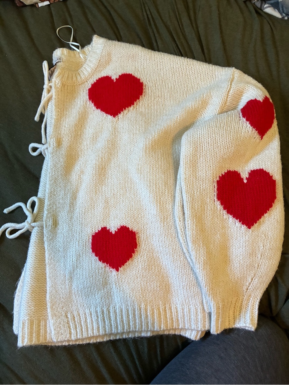 Sincerely Jules Ivory Crewneck Sweater with Red Heart Accents